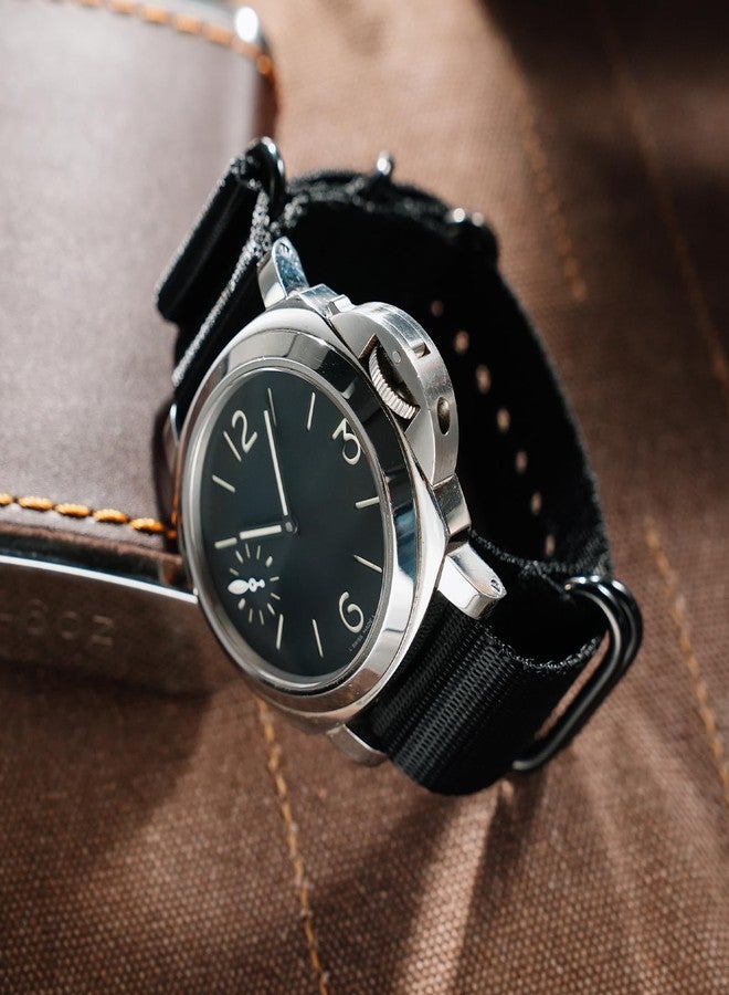 ريتشي سوار ساعة ريتشي لعيد الميلاد، مقاسات 18 مم، 20 مم، 22 مم، 24 مم، مصنوع من النايلون الباليستي العسكري، مزود بإبزيم أسود متين (24 مم، أسود)، هدية مثالية للرجال. - Image 2